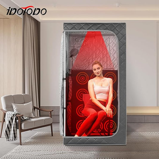 Full Size Portable Personal Infrared Sauna for Home, Personal Home Spa Tent with Remote Control, Heating Foot Pad, Foldable Reinforced Chair (Grey, L33.8 x W 33.8" x H 66.5"