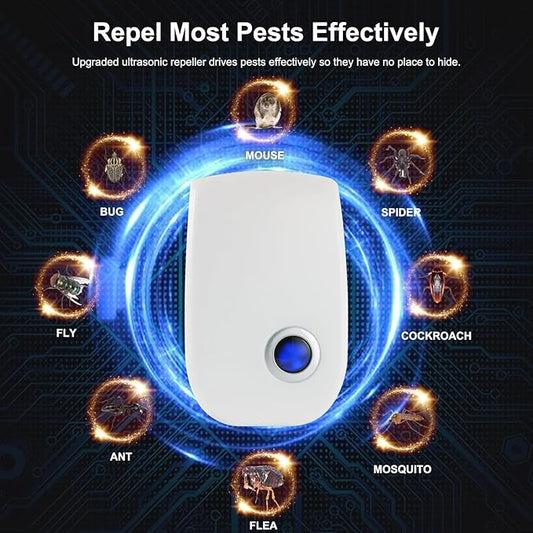 Upgraded Ultrasonic Repellent 6 Packs Pest Control Electronic Plug in for Cockroach Bugs Insects Spider Rodent Mosquitoes Mouse Repeller for Home Garage Hotel Office