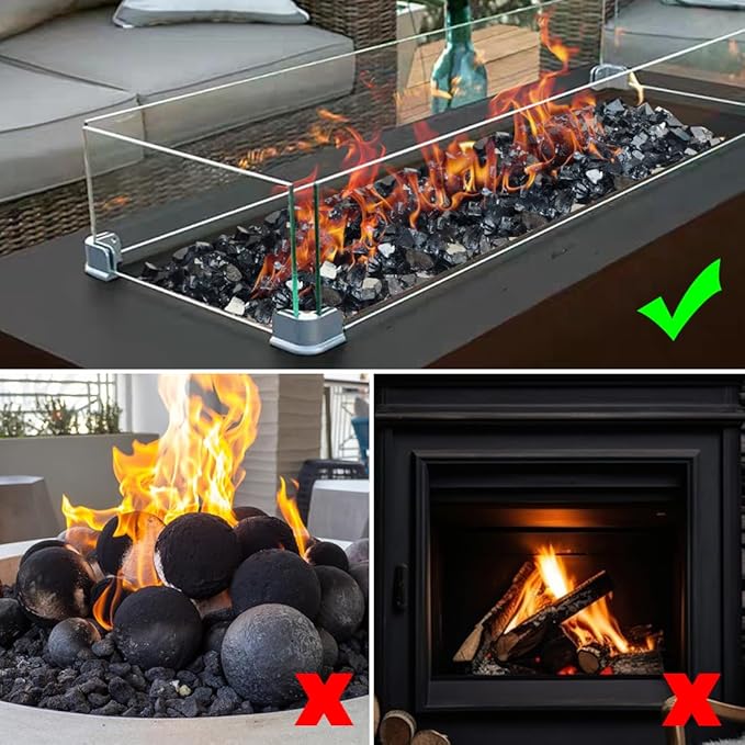 Fire Glass for Propane Fire Pit, 1/4 Inch High Reflective Fireplace Glass Rocks for Fire Pit Table, 20 lbs Fire Pit Glass Rocks for Outdoor Fire Table and Landscaping, Black Reflective