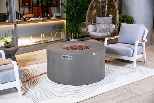 Pacaya Concrete Fire Pit 43" x 43" Outdoor Patio Firepit Includes Lava Rocks Modern Fire Pits & Outdoor Fireplaces for Garden, Deck, Indoor & Outdoor Heating