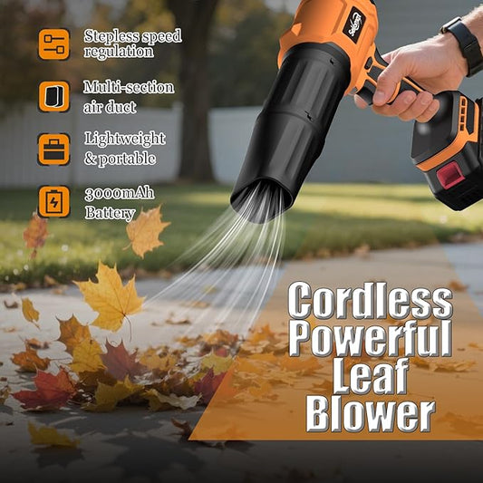 Leaf Blower Cordless with Battery and Charger,Mini&Portable Handheld Blower for Lawn Care High Power 21V 2X3.0Ah Batteries 2 Extended Tubes Lightweight Turbo Jet Sopladora De Hojas