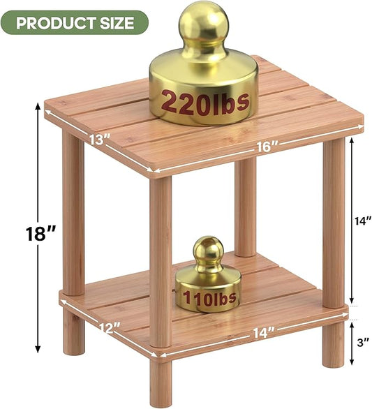 LEJANEOYE Outdoor Side Table, 2-Tier Small Outdoor Table for Patio, Adirondack Side Tables for Outside or Indoor, Bamboo End Table for Pool, Porch, Weather Resistant Easy Maintenance