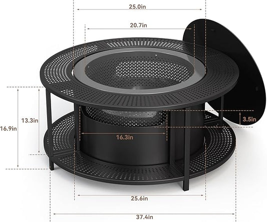 Kurapika 37 inch Smokeless Firepit with Removable Base for Ash, Wood Burning Fire Pits for Camping, Low Smoke for Outside, Easy for Cleaning, Ideal for 6 or More People