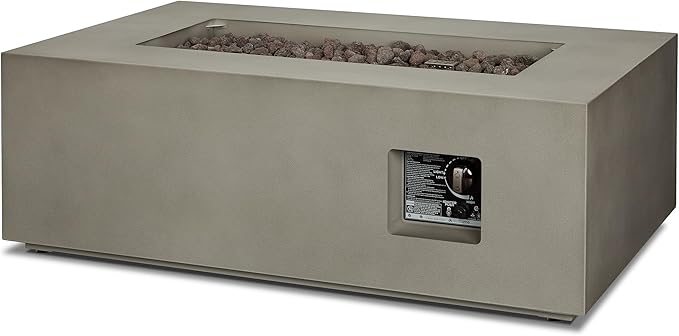 Real Flame Aegean 42in Rectangle Propane or Natural Gas Fire Pit Table, 50,000 BTU, Powder-Coated Steel, Push-Button Ignition, CSA Certified, Lava Rock, Storage Cover, Stainless Steel Burner with Lid