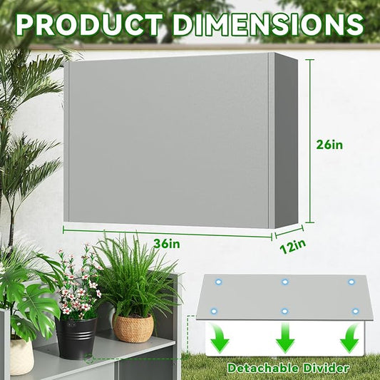 Metal Planter, 36L x 12W x 26H, Heavy Duty Tall Planters for Outdoor Plants, Planters with Removable Insert Shelf, Large Planters with Drainage Holes for Porch, Patio and Yard, Grey