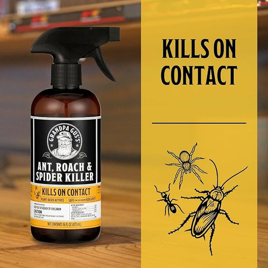 Grandpa Gus's Natural Spider and Insect Control Bundle - Non-Toxic Ant, Roach & Spider Killer Spray (16 oz) with Spider Repellent Pouches (10 Pouches), Safe Home and RV Pest Solution