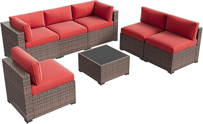 Aoxun Patio Furniture Sets, 7-Piece Outdoor Patio Furniture with Thick Cushions, Wicker Outdoor Conversation Set Sectional Sofa for Backyard, Poolside, Garden