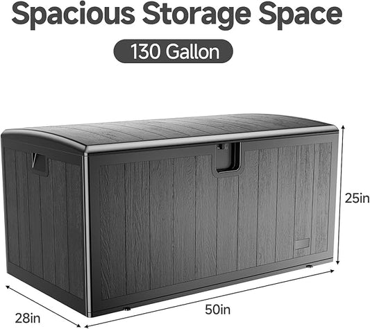 JEKO&JEKO 130 Gallon Outdoor Storage Box – Large Plastic Deck Box with Lockable Lid for Patio Furniture, Garden Supplies, and Shoes, Black