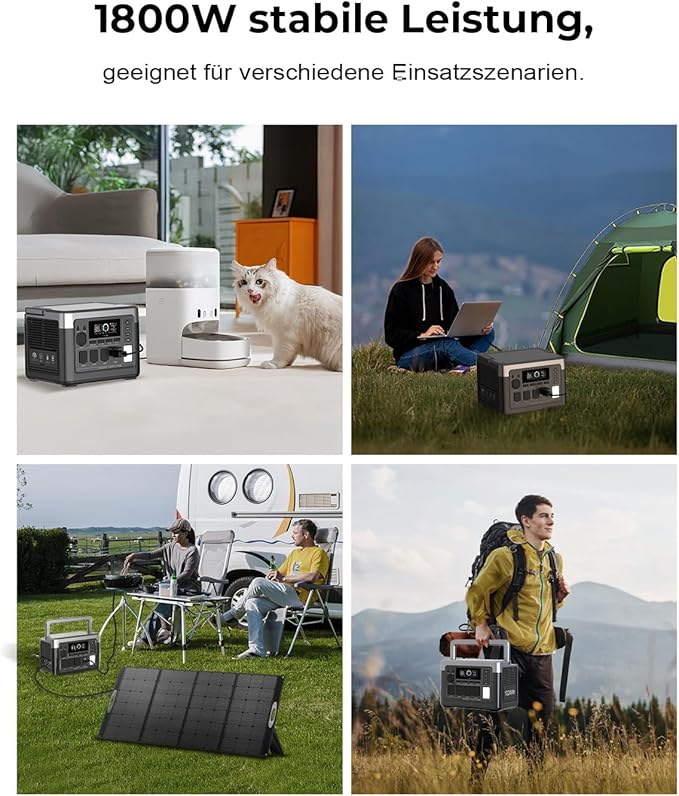 OUKITEL P1000 Plus Solar Generator with 100W Solar Panel, 1800W (3600W Peak) Portable Power Station, 1024Wh LiFePO4 Battery with APP, for Home, Power Outages, Camping & RVs
