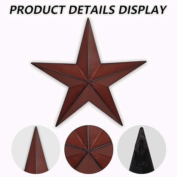 JoyEvy 6" 9" 12"(3pieces Red Black Barn Star Texas Stars Art-Metal Stars for Outside Rustic Vintage Western Wall Decor Country Home Farmhouse Wall Decorations