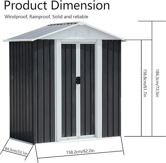 5x3 FT Outdoor Storage Shed,Tool Shed with Sloped Roof and Lockable Door, All Weather Resistant Metal Shed for Backyard Garden Patio Lawn,Grey