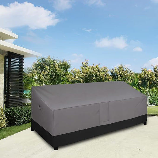 Easy-Going Waterproof Outdoor Couch Cover, Heavy Duty 4-Seater Patio Sofa Cover, Windproof Outdoor Furniture Cover with Air Vent (104Wx32.5Dx33H inch, Gray/Black)