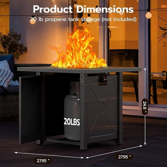 ZAFRO 28 Inch Propane Fire Pit Table for Outside,50,000 BTU Gas Fire Pit Table with Removable Lid,Rain Cover, Rectangle Gas Firepit Table for Garden/Patio