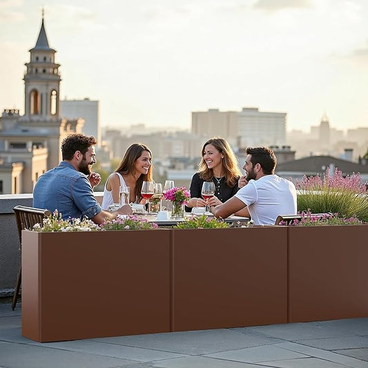 Galvanized Steel Planter Box with Removable Insert Shelf - 32x12x24 Inches Tall Planters for Outdoor&Indoor, Coffee
