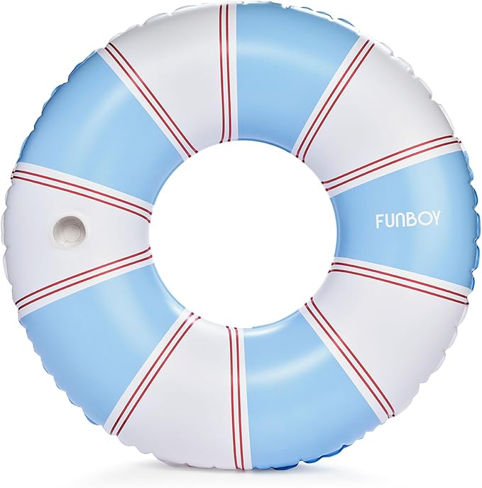 FUNBOY Giant Vintage Stripe Inflatable Pool Float with Cup Holder 48" Pool Float for Adults|Inner Tube Pool Toys Swim Rings Swimming Pool Accessories & Pool Lounger Float for Pool Party & Summer