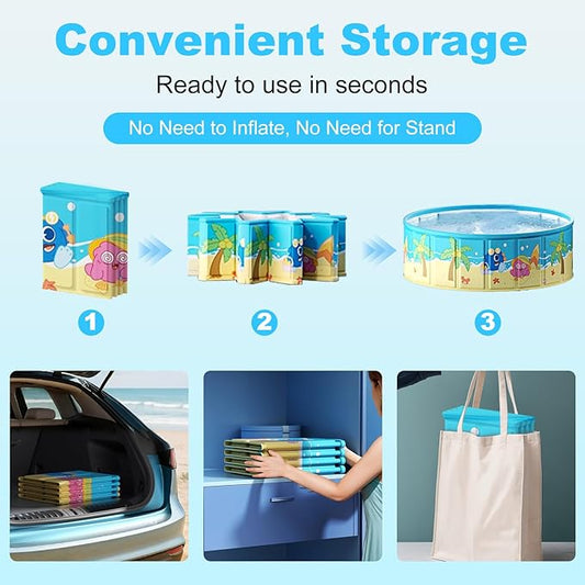 Foldable Swimming Pool for Kids 63"x18" Hard Plastic Portable Dog Pool Anti-Slip Collapsible Pets Bathtub Kiddie Pool Indoor Outdoor Backyard (JellieMons 63'')