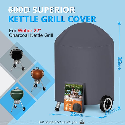 HomWanna 22 Inch Kettle Grill Cover - Superior Charcoal Cover for Weber Original and Master Touch - 600D Outdoor BBQ Cover for 22 Inch Weber Grills and More