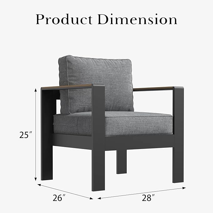 LayinSun Aluminum Outdoor Furniture Set 2 Chair, Outside Patio Deep Seating Conversation Set with Upgraded Washable Thick Cushion