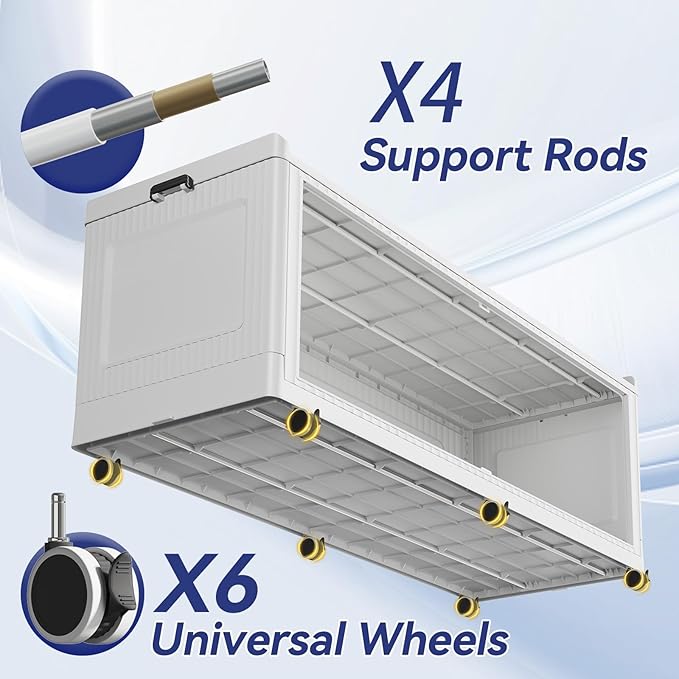 600QT Extra Large Storage Bins with Lid and Wheels, 150Gal Stackable Closet Organizers and Storage Cabinet, Collapsible Storage Box with Doors for Home Kitchen Office Dorm, 3Pack White Clear