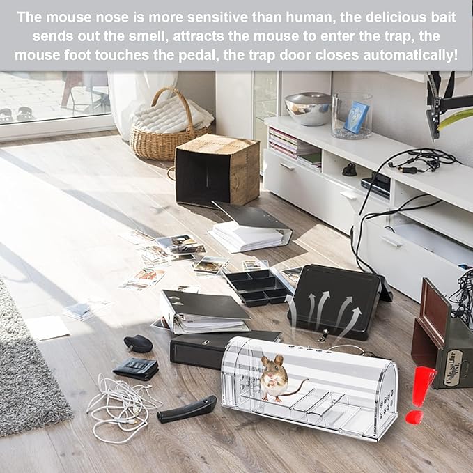 4 Pcs Humane Mouse Traps Indoor for Home, Live Mouse Trap, Reusable Mice Trap Catcher for House & Outdoors