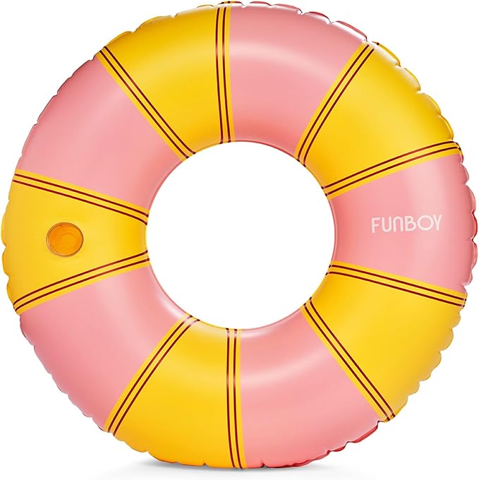 FUNBOY Giant Vintage Stripe Inflatable Pool Float with Cup Holder 48" Pool Float for Adults|Inner Tube Pool Toys Swim Rings Swimming Pool Accessories & Pool Lounger Float for Pool Party & Summer
