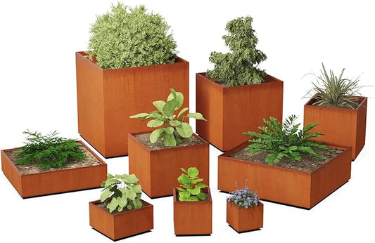 PLANTERCRAFT Corten Steel Planter Square Cube Metal Garden Box Heavy Duty | Made in USA | Fully Assembled | Commercial Residental Outdoor