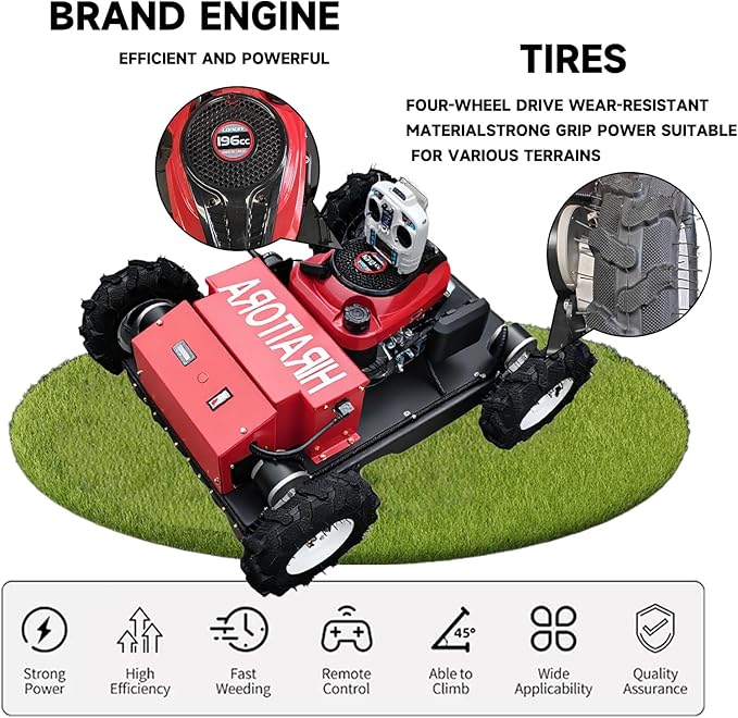 Remote Control Lawn Mower, Basic Edition – 7.5HP Gas Engine, 30° Hill Climbing, 4WD Compact All-Terrain Grass Cutter for Farm & Orchard (Crawler Track Version)