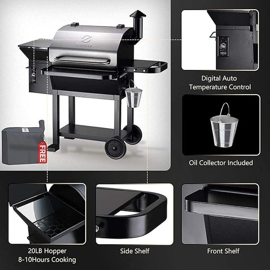 Z GRILLS Wood Pellets Smoker,8-in-1 Outdoor Smoker Grill with 1000 SQIN 20LB Hopper Stainless