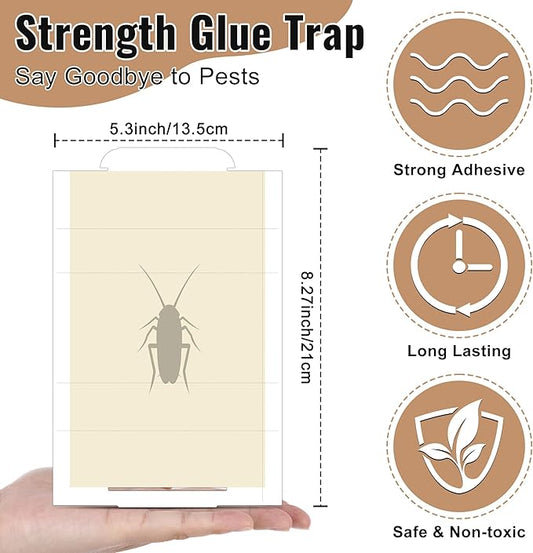 Qualirey 10 Pack Roach Traps Sticky Indoor, Crawling Insect Glue Trap for Spider, Cricket, Ant & Cockroach, Pest Control Sticky Traps for House & Garage - 8.3 x 5.3 Inch