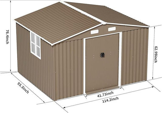 Kurapika Outdoor Storage Shed, 10x8FT Large Metal Tool House with Opening and Lockable Door, for Garden, Patio, Backyard, Lawn