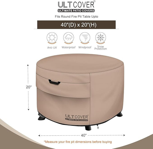 ULTCOVER Round Patio Fire Pit Table Cover 40 inch Outdoor Waterproof Fire Bowl Cover