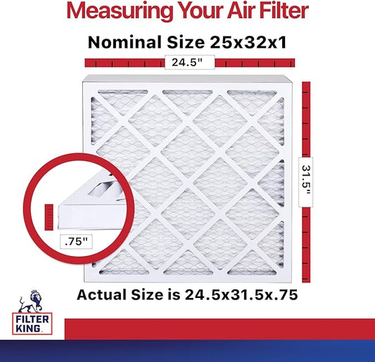 Filter King 25x32x1 Air Filter | 12-PACK | MERV 11 HVAC Pleated A/C Furnace Filters | MADE IN USA | Actual Size: 24.5 x 31.5 x .75"
