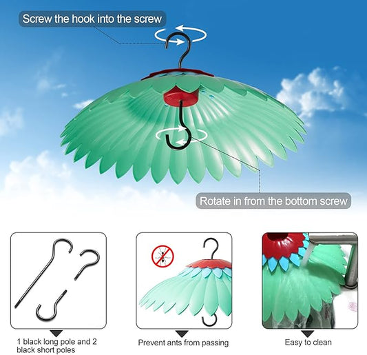 Beserie Squirrel Baffle for Hanging Bird Feeder Rain Cover for Outside Weather Guard Protect Feed from Sun Red Dome Attract Hummingbirds, Moat Proof, Easy to Clean-14inch Green