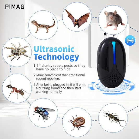 2026 Upgraded Ultrasonic Repeller Insect Indoor, Mouse Traps Repellent Insert Plug in, Pest Control Ant,Roach,Rodent, Mouse, Bugs, Mosquito, Spider, for Home, Office, Warehouse 6 Packs, Black