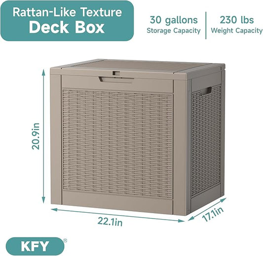 30 Gallon Waterproof Resin Deck Box, UV Resistant Outdoor Storage for Garden, Patio, Porch, Delivery, Grey