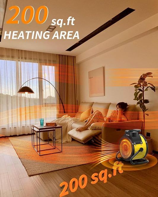 Buyplus Electric Space Heater - Outdoor Heater with Super Long Cord, Overheat Protection, Heaters Heat Up in 2 Seconds, 3 Modes, Small Fan Heater Tent Ceramic Space Heater for Patio, Yellow