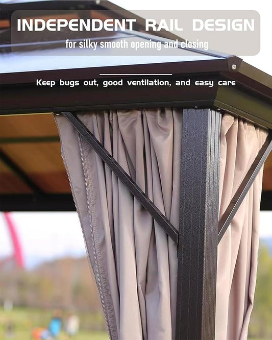 GarveeLife Hardtop Gazebo 12 ft x12 ft for All Weather, with Double Metal Roof, Aluminum Alloy Frame, Net, and Curtain, Permanent Building for Patio, Deck, Backyard, Lawn, and Garden