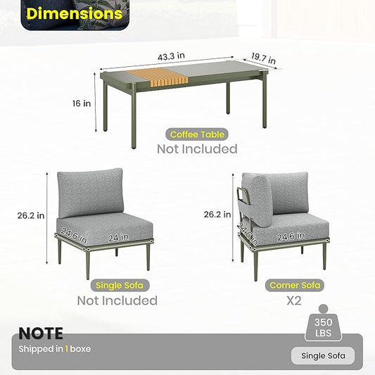 Sundale Outdoor 2 Pieces Metal Patio Furniture Set, Outdoor Sectional Sofa w/6 Inch Olefin Cushion, Modern Outdoor Conversation Sets