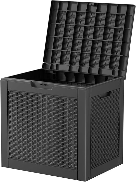 Vixzen 31 Gallon Resin Deck Box - Lockable Outdoor Storage for Patio Cushions, Garden Tools, Pool Supplies,Black