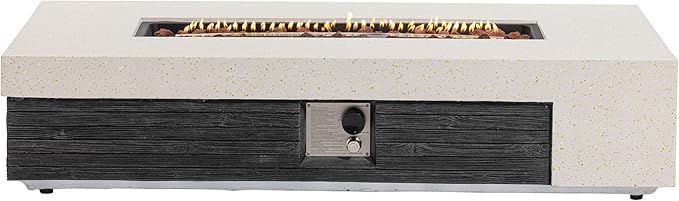 COSIEST 56" Outdoor Propane Fire Pit Table Rectangle Gas Fire Pit Table with Concrete & Wood Grain Design, 50000BTU Electronic Ignition Fire Tables for Patio, Backyard, Garden Heating