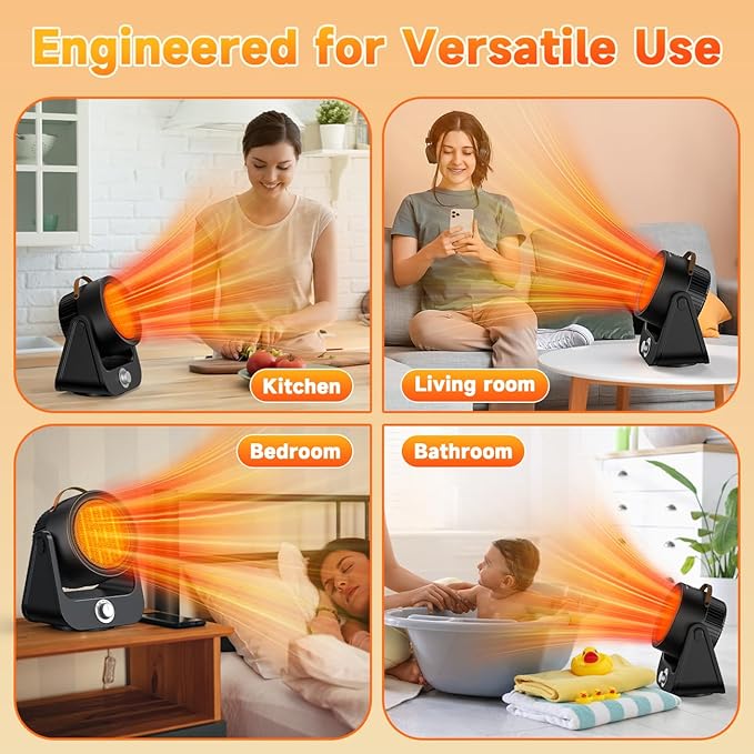 1500W PTC Ceramic Electric Heater, 250Sq.ft 1S Heating, 4 Modes, 100° Vertical & Horizontal 3D Swing Patio Heaters for Outdoor Use, Tip-over&Overheat Safe Space Heaters for Indoor Use Garage