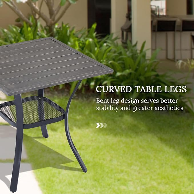 VICLLAX Small Square Outdoor Patio Table, All Weather Metal Outdoor Dining Table for Lawn Garden, 27.5"x 27.5" Patio Table for Outside, Grey Wood-Like Tabletop