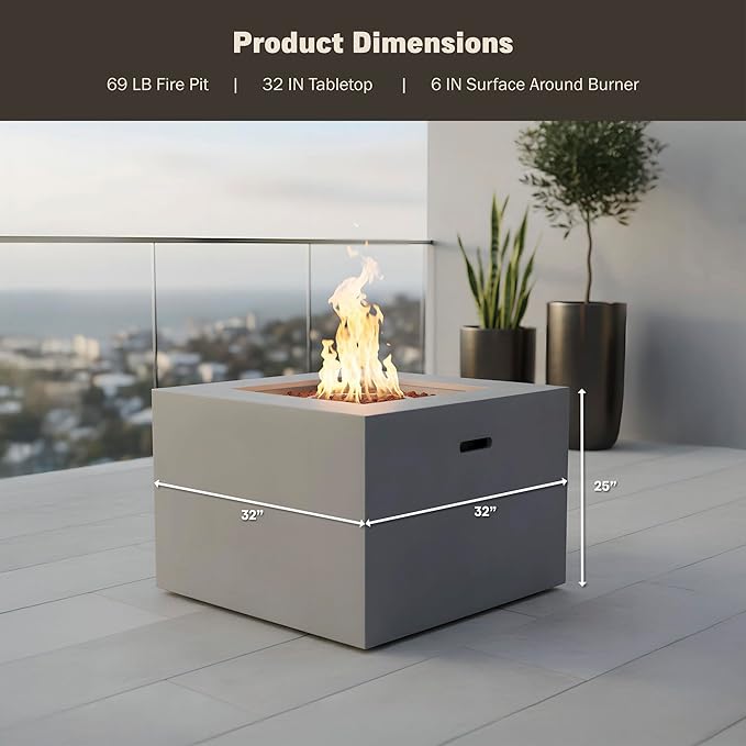 Kinger Home Loren 32-Inch Round Propane Fire Pit Table, Alloy Steel Outdoor Fire Pit with 50,000 BTUs, CSA Certified, Includes a Burner lid, Lava Rocks and Weatherproof Cover