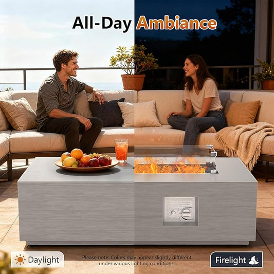 Outdoor Fire Pit Table Propane Gas Fire pits &Outdoor Fireplaces 42″ Rectangular Firepit Table, 50,000 BTU Fire Table for Patio Set (Light Gray)
