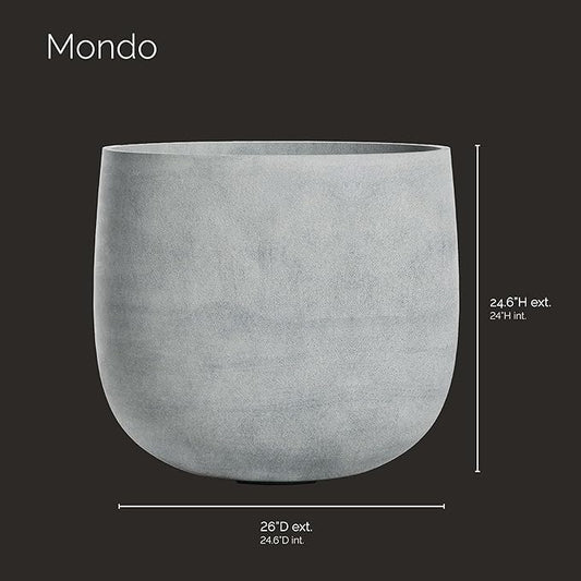 Mondo Large Planter – Concrete Stone Finish – Fiberglass Indoor/Outdoor and Weather-Resistant Round Planter (26" D x 24.6" H Exterior, 24.6" D x 24" H Interior)