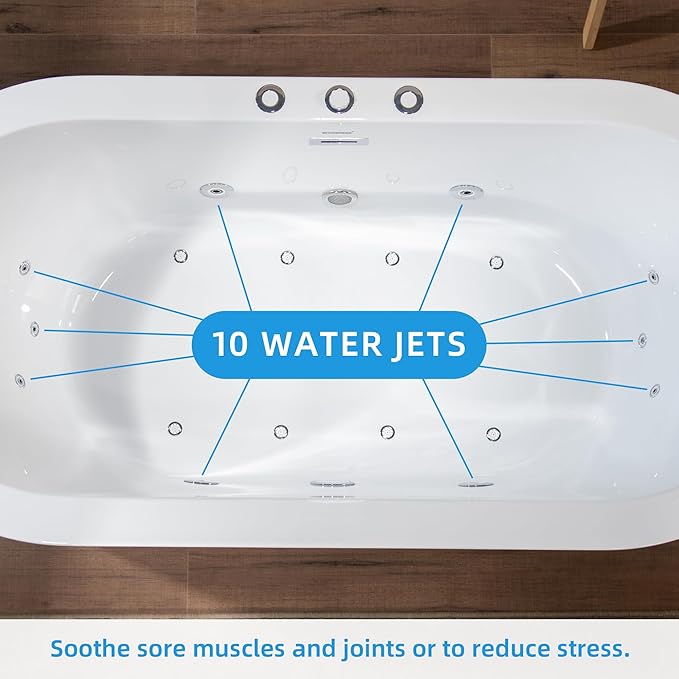 WOODBRIDGE 66-1/2" x 31-7/8" Whirlpool Water Jetted and Air Bubble Freestanding Heated Soaking Combination Bathtub,BJ-200