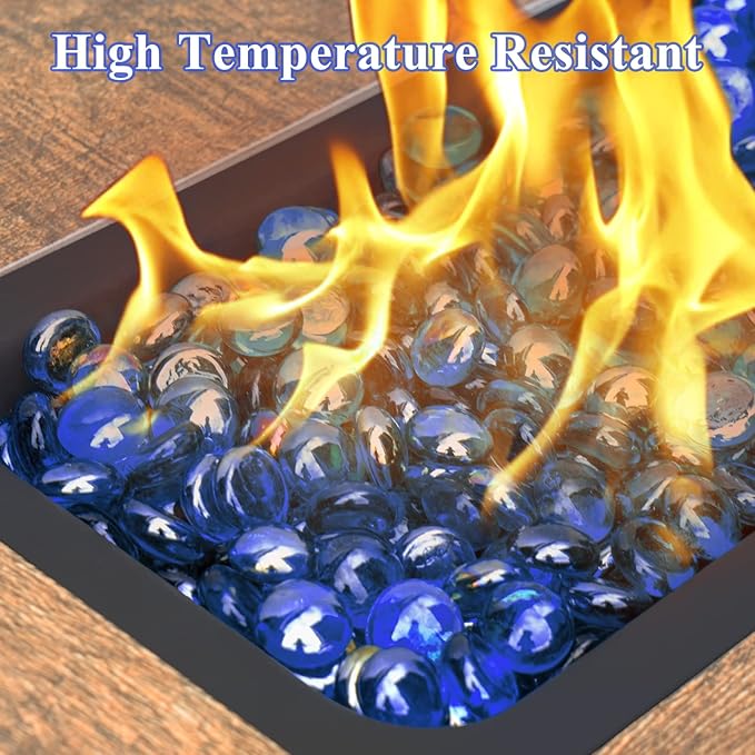 GASPRO 10 lbs Fire Glass for Propane Fire Pit, 3/4 Inch Glass Beads for Fire Pit Table, Glass Rocks for Garden Decor- Cobalt Blue