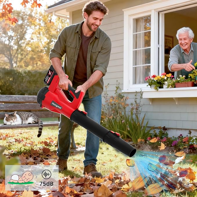 for Men Cordless Leaf Blower 4.0Ah: Lightweight Handheld Blower 21V Low-Voice for Yard Cleaning, Home Garden and Daily Maintenance