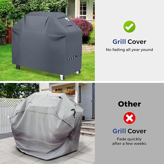 Kiafmol Grill Cover for Outdoor Grill 600D Heavy Duty 59Inch Waterproof,UV & Fade Resistant,BBQ Cover with Adjustable Straps,BBQ Grill Cover for Weber,Blackstone,Charbroil etc,Grey