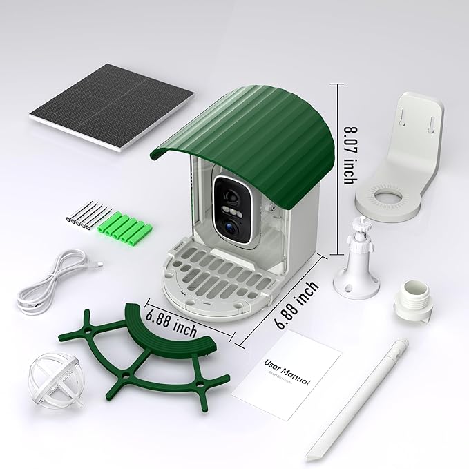 Voxblend Bird Feeder with Camera 3W Solar Powered Panel: Smart Bird Feeder for Outdoors with AI Birds Identify Auto Capture, 2K Live Video, Instant Arrival Alert, Ideal Gift for BirdLovers(Green)